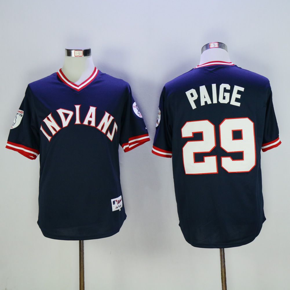 Men Cleveland Indians #29 Paige Blue 1976 MLB Jerseys